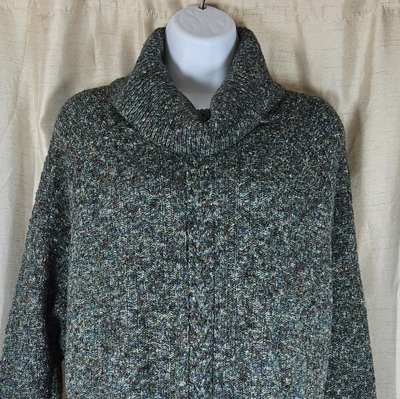 NWOT Jillian & Nicole green tweed cotton wool cowl neck sweater Womens Medium - Picture 6 of 8